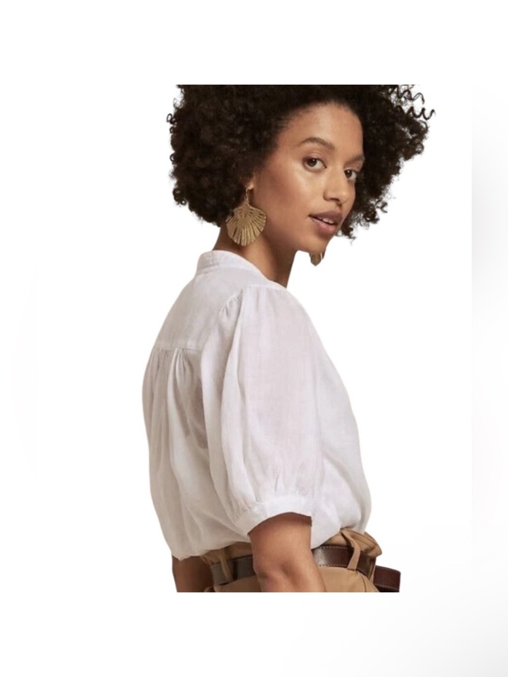 Ramie cotton Banana Republic Puff-Sleeve Button Front Blouse $90 originally - Picture 3 of 3